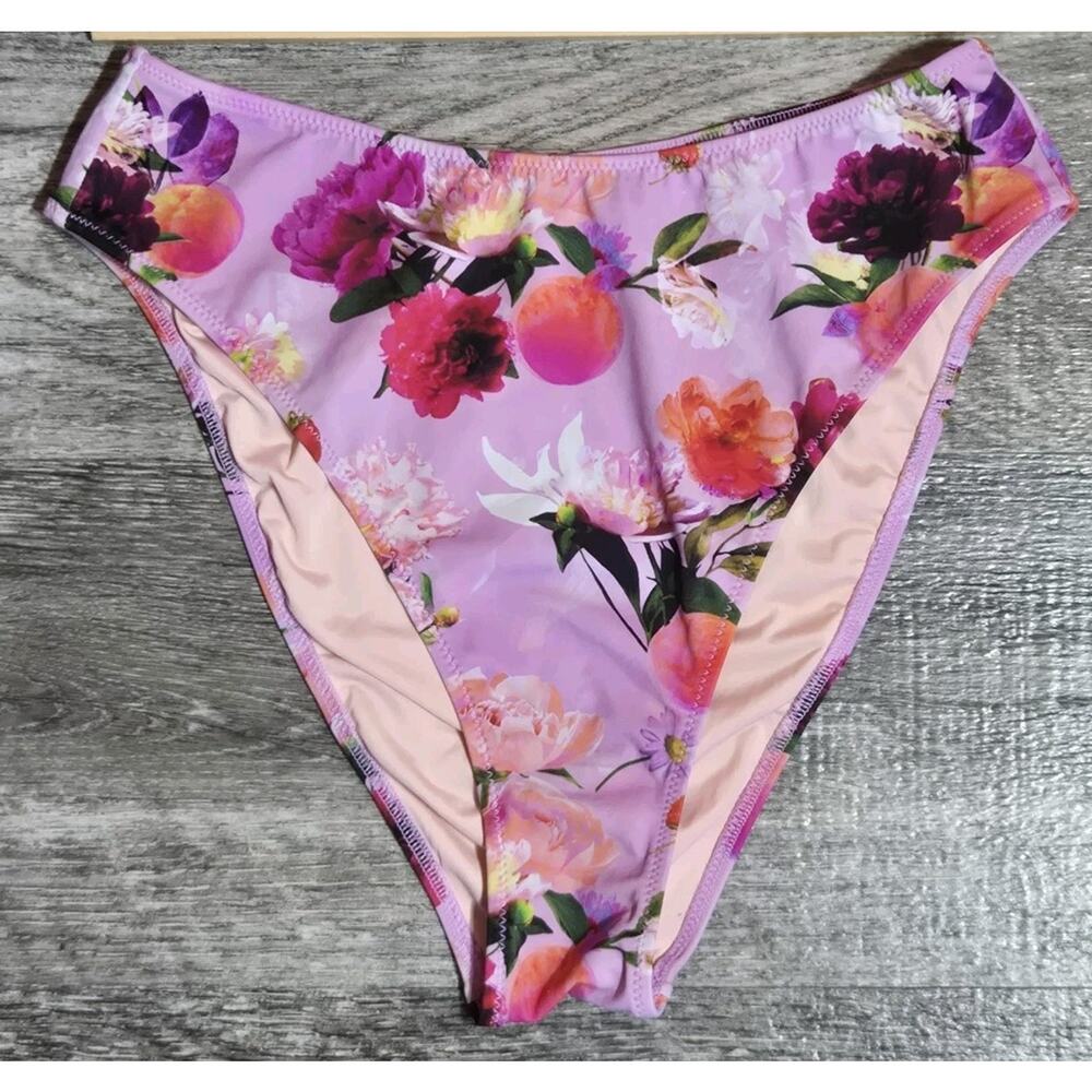 Victoria’s Secret High Waist Bikini Bottom Women Medium Violet Peach‎ Floral